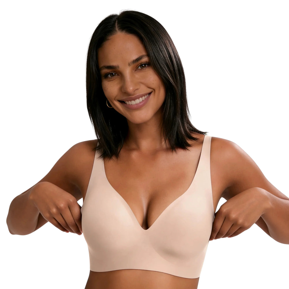 Lovelle Skin sömlös BH i nude med djup V-ringning, framifrån